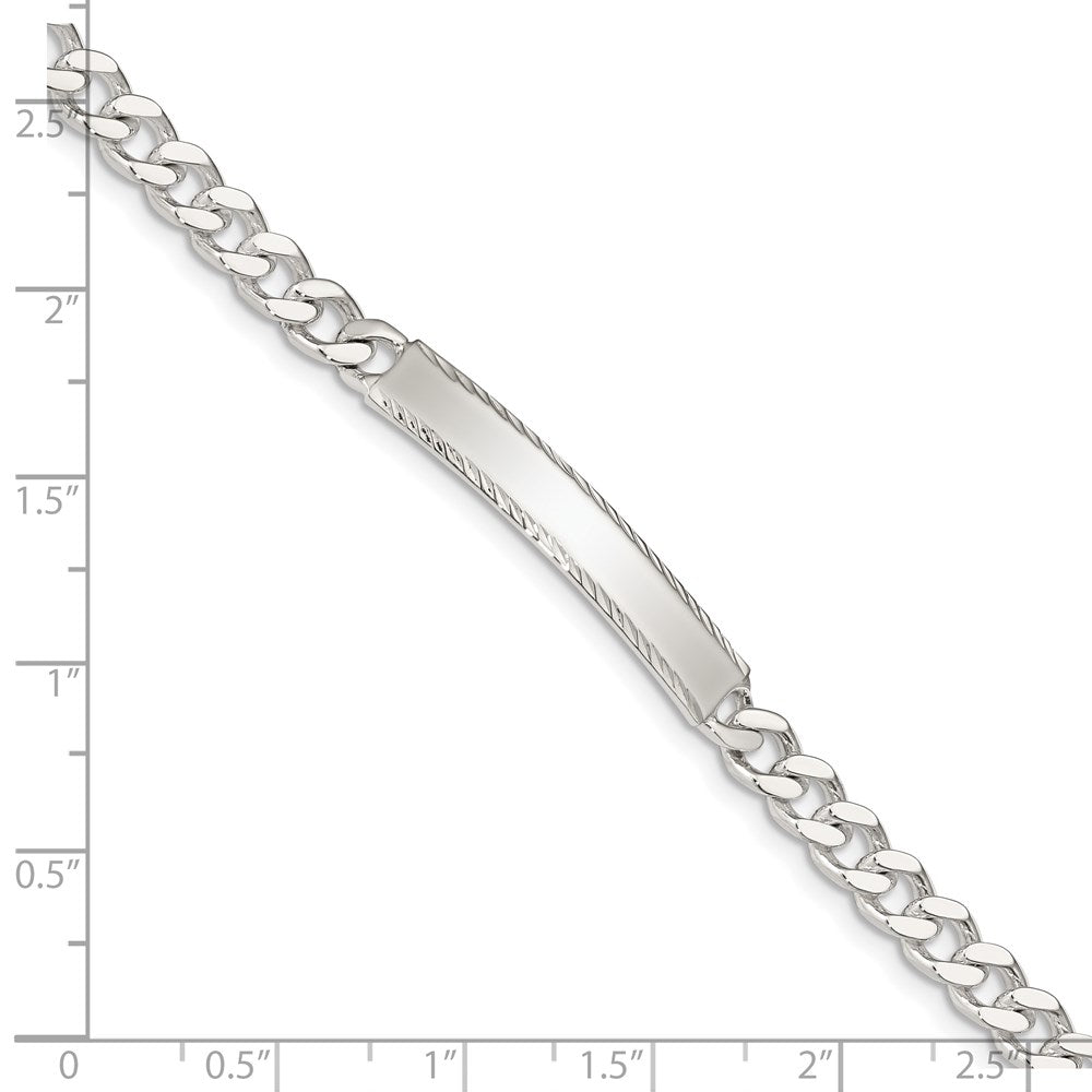 Sterling Silver Polished Engravable Curb Link 33x5mm Diamond-cut Plate 7 inch ID Bracelet