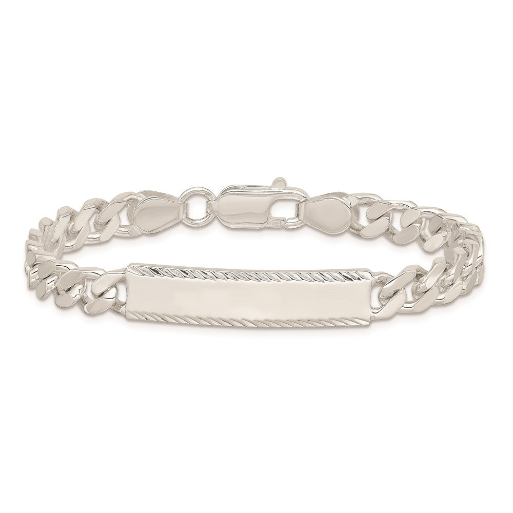 Sterling Silver Diamond-cut Engraveable Curb Link ID Bracelet