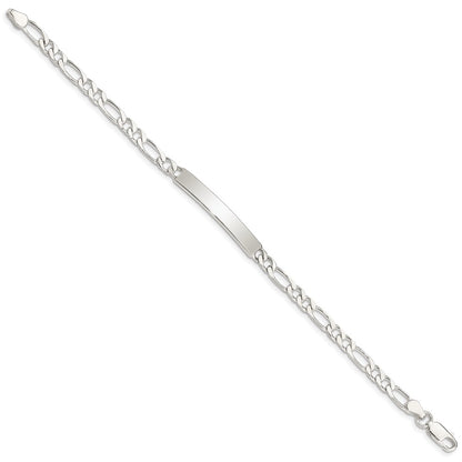 Sterling Silver 8inch Polished Engraveable Figaro Link ID Bracelet