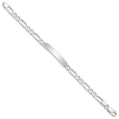 Sterling Silver 8inch Polished Engraveable Figaro Link ID Bracelet