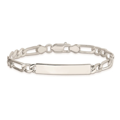 Sterling Silver 8inch Polished Engraveable Figaro Link ID Bracelet