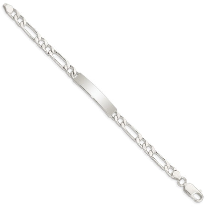 Sterling Silver 8inch Polished Engraveable Figaro Link ID Bracelet