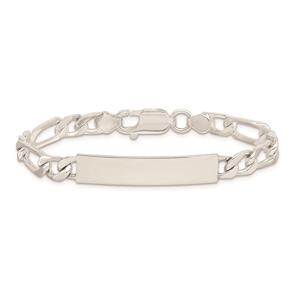Sterling Silver 8inch Polished Engraveable Figaro Link ID Bracelet