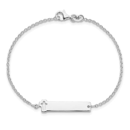 Sterling Silver Polished Cross ID 7in Bracelet