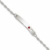 Sterling Silver Polished Childrens ID with Red CZ Heart Bracelet