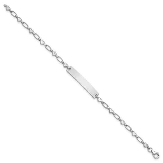 Sterling Silver Rhodium-plated Engravable Heart Link 30x5.5mm Plate 6.5 inch ID Bracelet