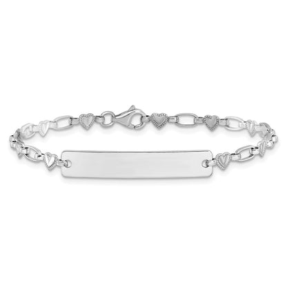 Sterling Silver Rhodium-plated 6.5 inch Hearts Children's ID Bracelet