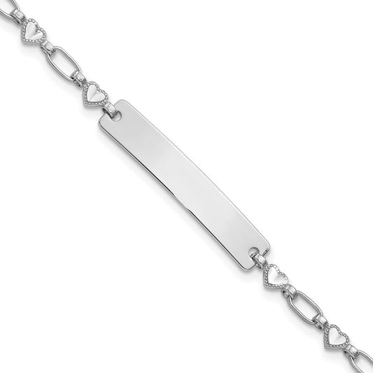 Sterling Silver Rhodium-plated Engravable Heart Link 30x5.5mm Plate 6.5 inch ID Bracelet