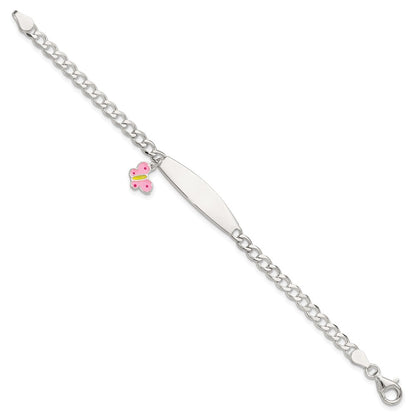 Sterling Silver Polished and Enameled Butterfly Children's ID Bracelet
