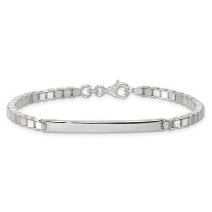 Sterling Silver Polished 3.7mm Box Chain 8 Inch ID Bar Mens Bracelet