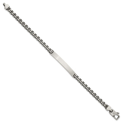 Sterling Silver Antiqued Brushed Fancy Box Link 6.00 x 48mm Rectangle Plate 8 inch ID Bracelet