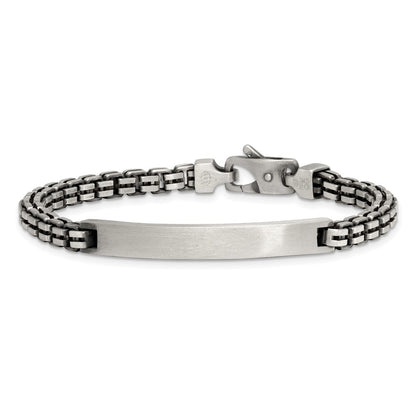 Sterling Silver Antiqued Brushed Fancy Box Link 6.00 x 48mm Rectangle Plate 8 inch ID Bracelet