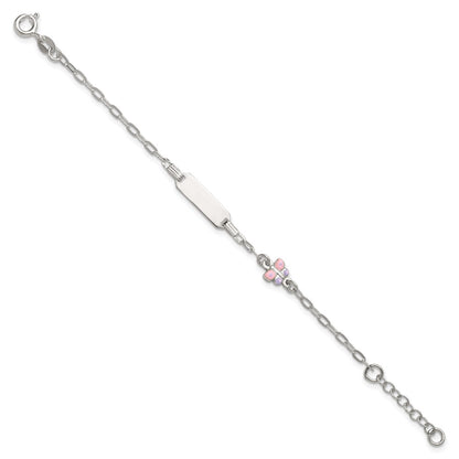 Sterling Silver Polished Pink and Purple Enameled Butterfly 5 inch with 1 inch extension Childrens ID Bracelet