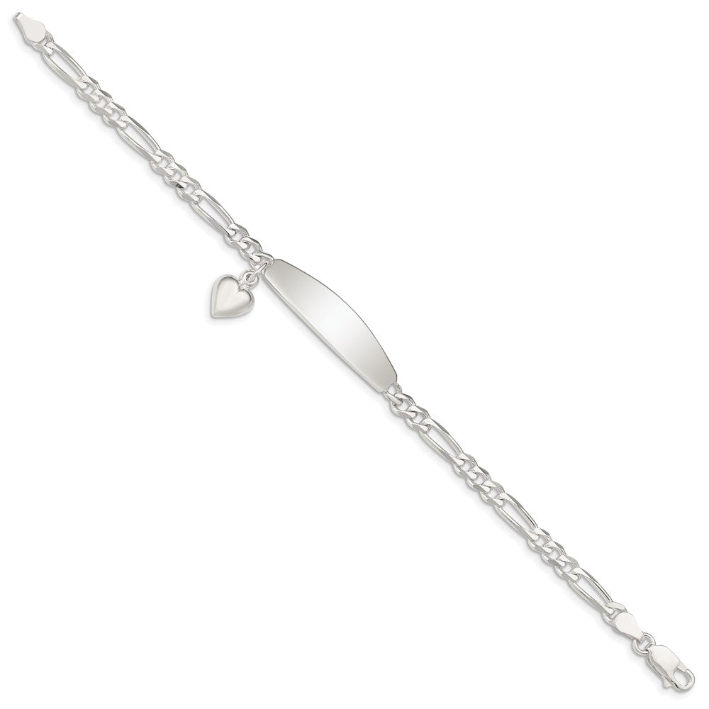 Sterling Silver ID with Heart Figaro Link 8in Bracelet