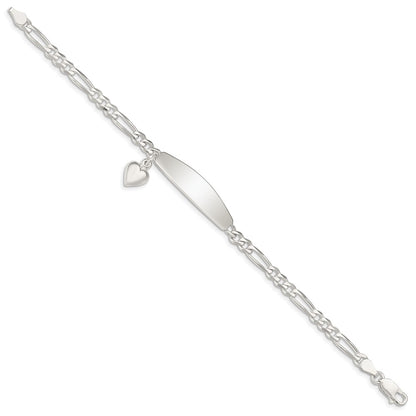 Sterling Silver ID with Heart Figaro Link 8in Bracelet