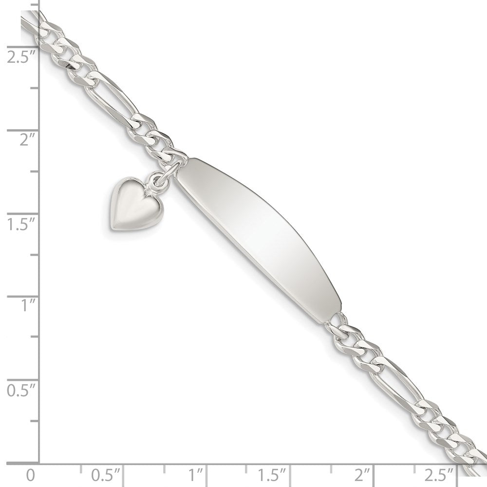 Sterling Silver ID with Heart Figaro Link 8in Bracelet