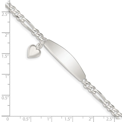 Sterling Silver ID with Heart Figaro Link 8in Bracelet