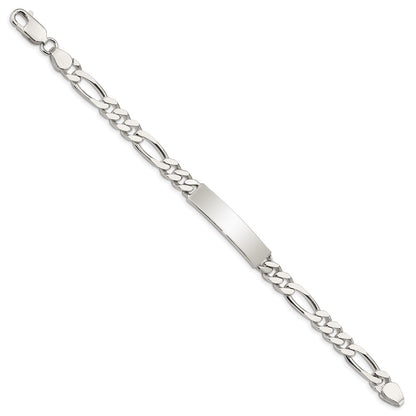 Sterling Silver Polished Engraveable Figaro Link ID Bracelet