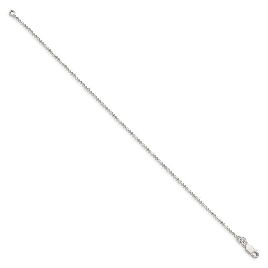 Sterling Silver 1.5mm Beaded Chain Anklet