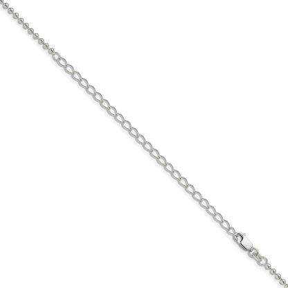 Sterling Silver 2.35mm Beaded Chain w/4in ext.
