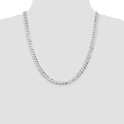 Sterling Silver Rhodium-plated 6.8mm Flat Curb Chain