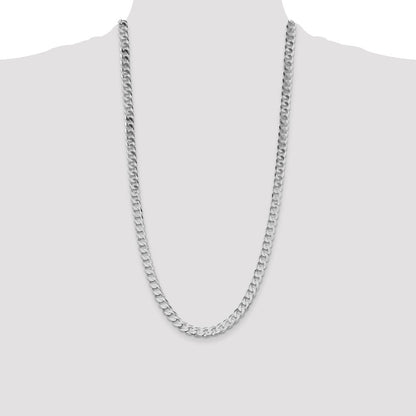 Sterling Silver Rhodium-plated 7.5mm Flat Curb Chain