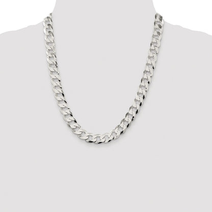 Sterling Silver Rhodium-plated 11.75mm Flat Curb Chain