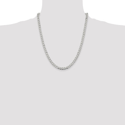 Sterling Silver 5.3mm Semi-solid Flat Curb Chain