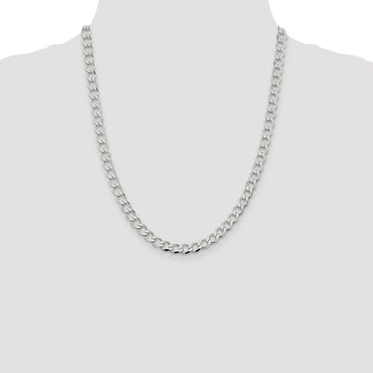 Sterling Silver 6.7mm Semi-solid Flat Curb Chain