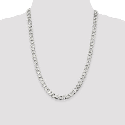Sterling Silver 8.1mm Semi-solid Flat Curb Chain