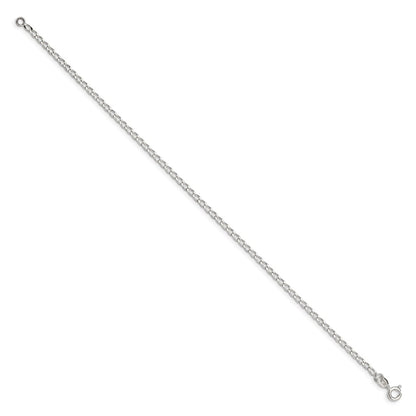 Sterling Silver 2mm Open Elongated Link Chain Anklet