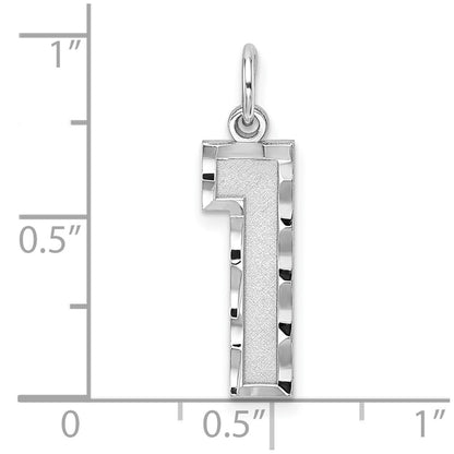 Sterling Silver Rhodium-plated Large Diamond-cut #1 Charm