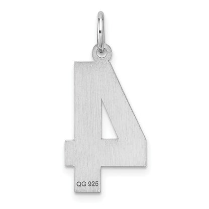 Sterling Silver Rhodium-plated Large Diamond-cut #4 Charm