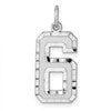 Sterling Silver Rhodium-plated Large Diamond-cut #6 Charm