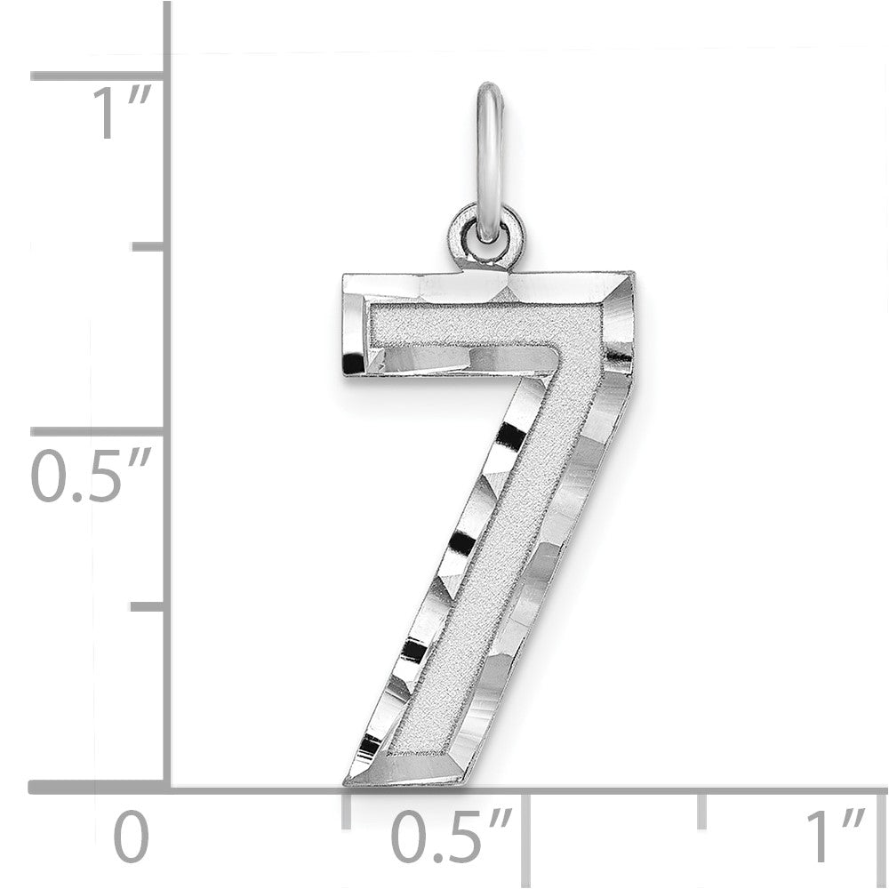 Sterling Silver Rhodium-plated Large Diamond-cut #7 Charm