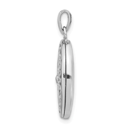 Sterling Silver Rhodium-plated Diamond Accent Filigree Oval 22mm Locket