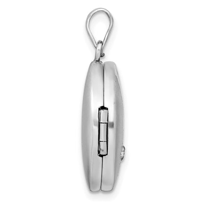 Sterling Silver Rhodium-plated Diamond 20mm Round Locket