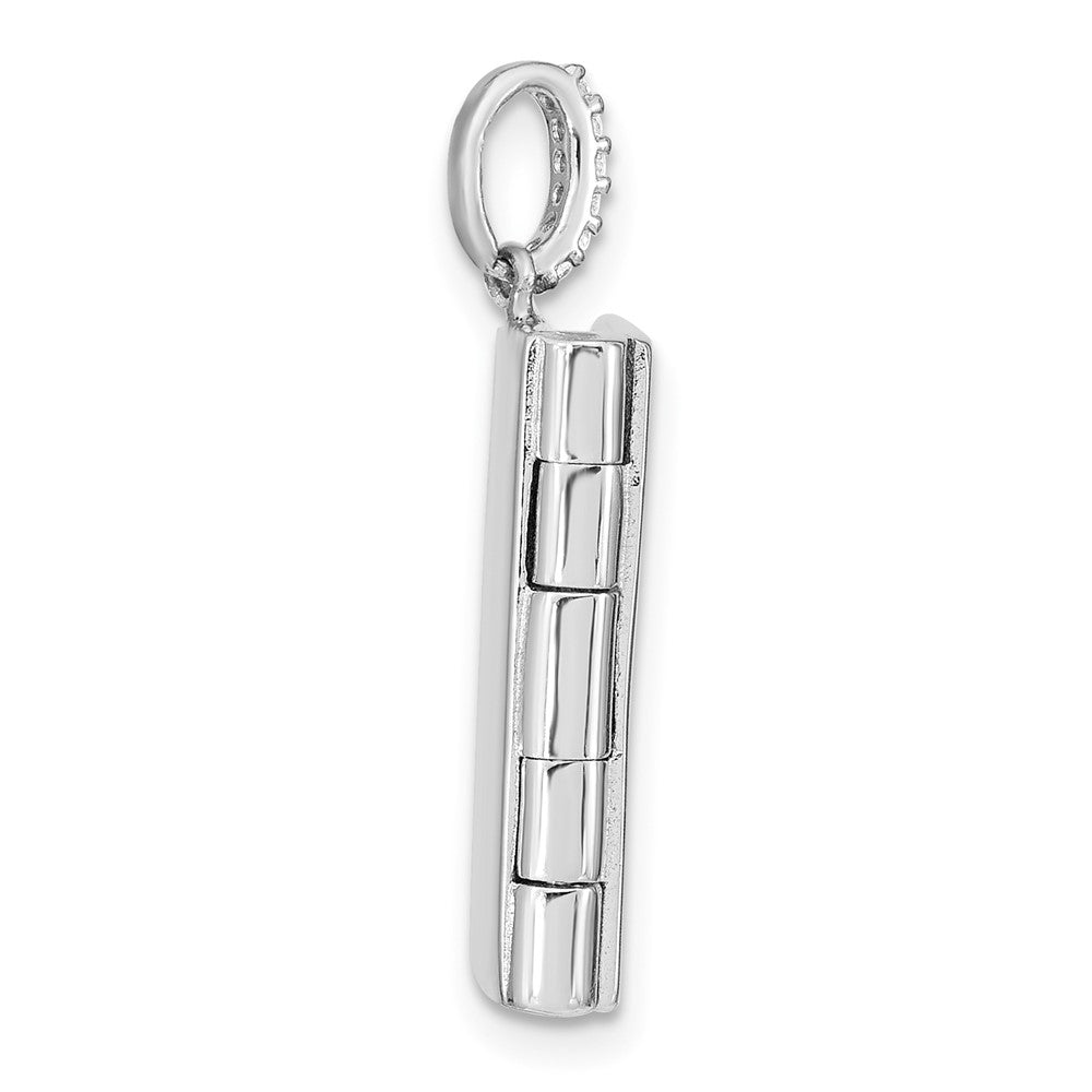 Sterling Silver Rhodium-plated Polished CZ Bail Holds One Photo 19x14mm Book Locket