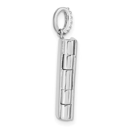 Sterling Silver Rhodium-plated Polished CZ Bail Holds One Photo 19x14mm Book Locket