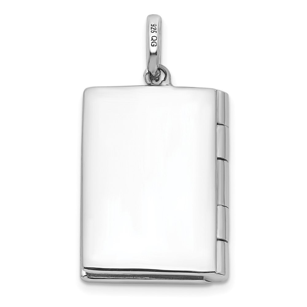 Sterling Silver Rhodium-plated Polished CZ Bail Holds One Photo 19x14mm Book Locket
