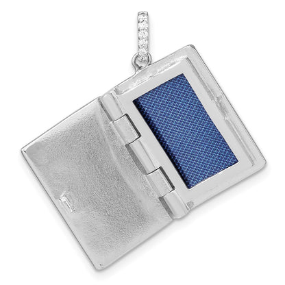 Sterling Silver Rhodium-plated Polished CZ Bail Holds One Photo 19x14mm Book Locket