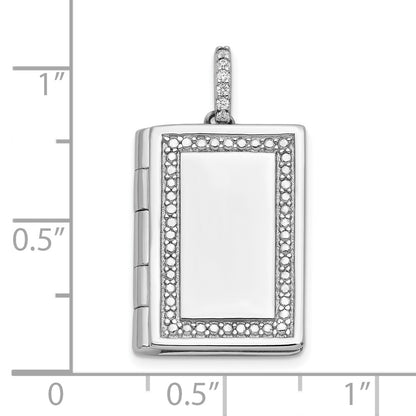 Sterling Silver Rhodium-plated Polished CZ Bail Holds One Photo 19x14mm Book Locket