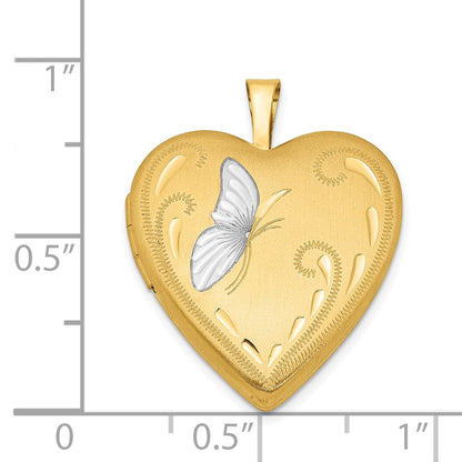 1/20 14K Gold Filled & White Rhodium Satin Butterfly 19mm Heart Locket
