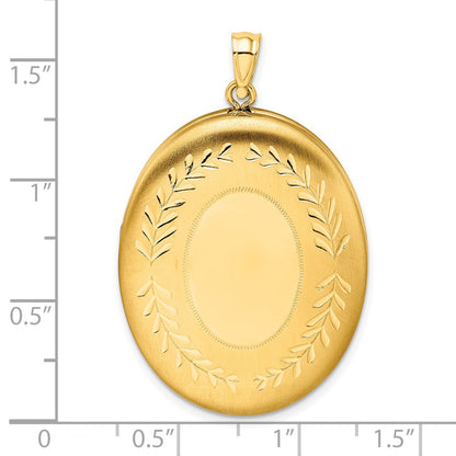 1/20 14K Gold Filled 34mm Polished/Satin Leaf Border 2-Frame Oval Locket