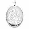 Sterling Silver Rhodium-plated Polished Filigree 26mm Oval Locket