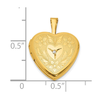 1/20 14K Gold Filled Polished & Textured Dia 16mm Floral Heart Locket