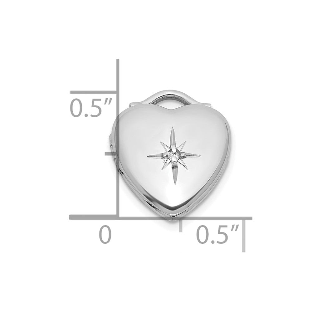 Sterling Silver Rhodium-plated Polished Front/Brushed Back 1/20 carat Diamond 12mm Heart Locket