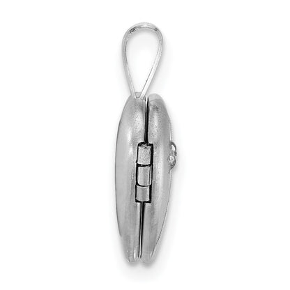 Sterling Silver Rhodium-plated Brushed And Polished 1/20 carat Diamond 12mm Heart Locket