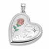 Sterling Silver Rhodium-plated Brushed 1/20 carat Diamond Pink and Green Enameled Rose LOVE YOU MOM 24mm Heart Locket