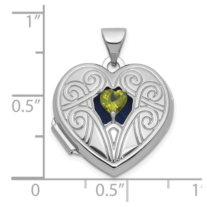 Sterling Silver Rhodium-plated Peridot August Birthstone 18mm Heart Locket